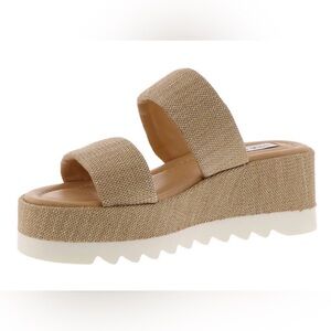 Steve Madden Womens Defuse Leather Espadrille Slip On Wedge Platform Sandals